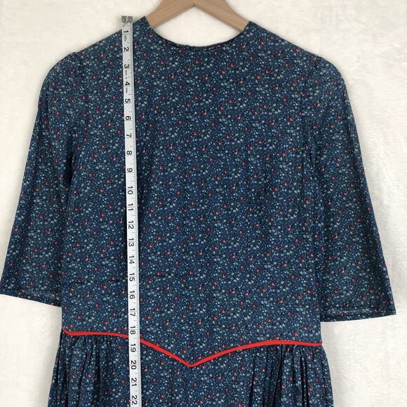 VTG 70s Handmade Maxi Tiered Prairie Dress 36" *See Measurements Blue Calico - Picture 4 of 13